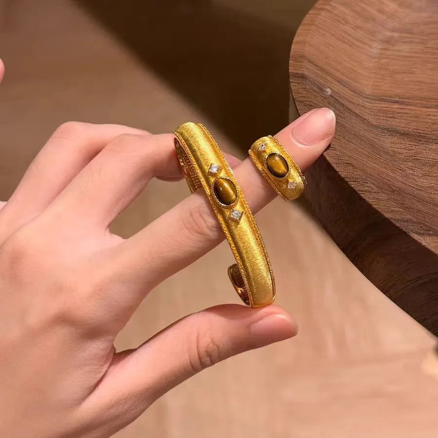 Tiger Eye Bangle & Open Ring Set