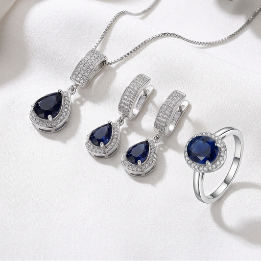 Classic Natural Blue Sapphire Gemstone Jewelry Set