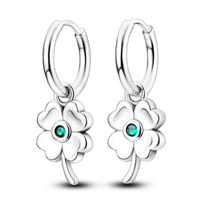 Open image in slideshow, Sterling Silver Four Leaf Clover Drop Earrings
