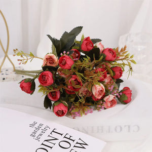 Open image in slideshow, Vintage Artificial Silk Tea Roses Bouquet
