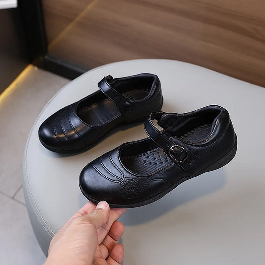Kids Black Embroidered Stitch Shoes