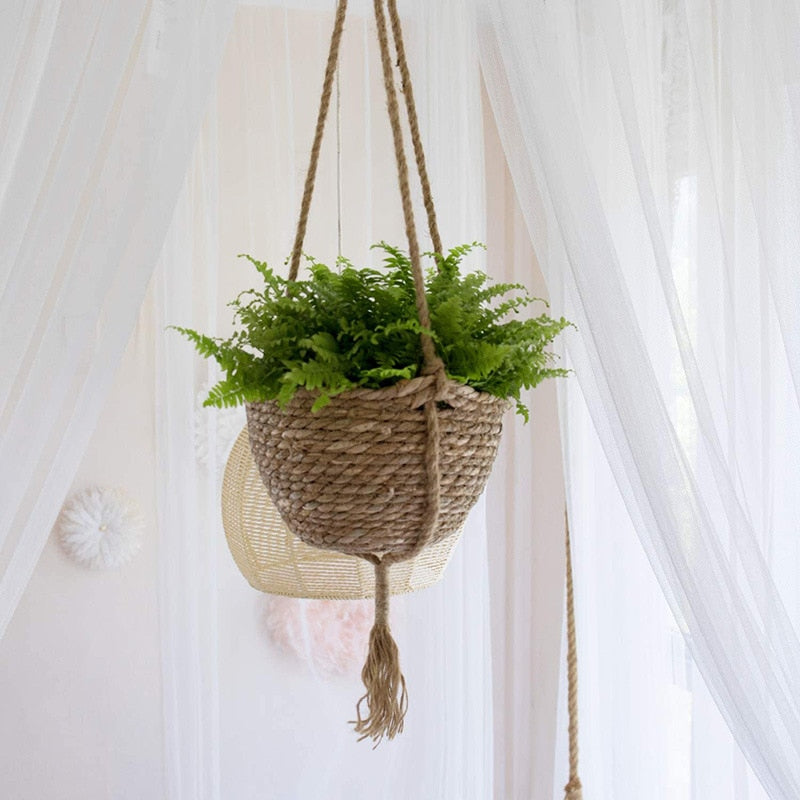 Natural Seagrass Hanging Planter Basket