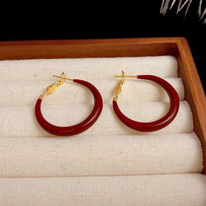Open image in slideshow, Luxury Red Hoops Earrings
