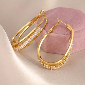 Shiny Rhinestone Hoop Earrings