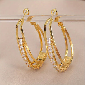 Shiny Rhinestone Hoop Earrings