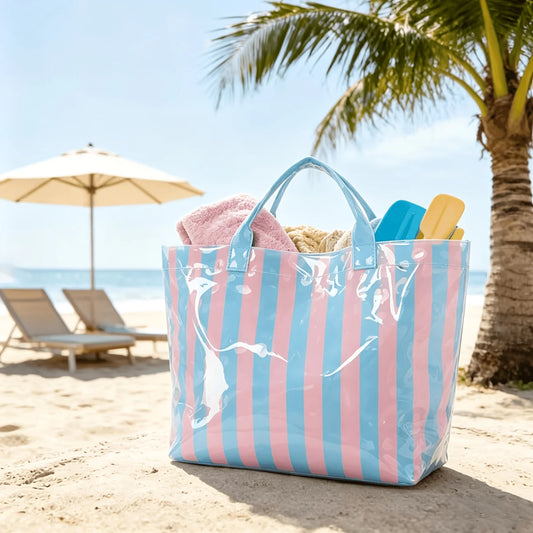 Large Glossy Striped Beach Handbags