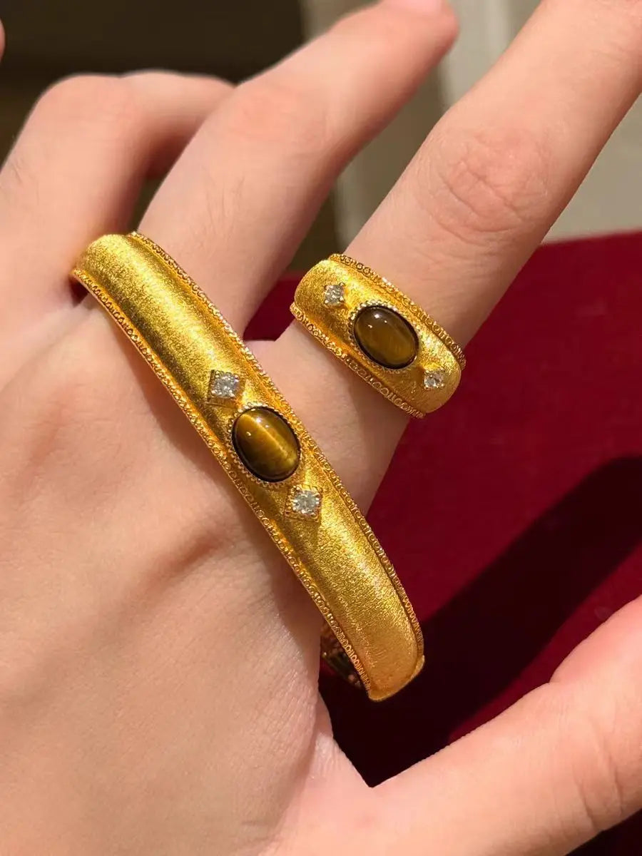 Tiger Eye Bangle & Open Ring Set