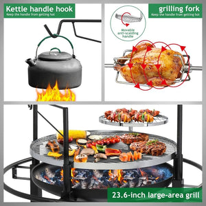 33 Inch Outdoor Fire Pit With 2 Grills