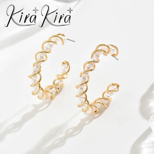 Elegant Gold And Pearl Hoop Earrings