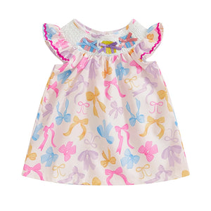 Open image in slideshow, Girl&#39;s Bow Detail Smock Dress
