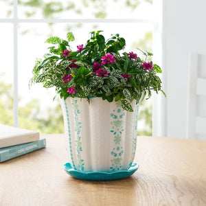 Flower Patterned Ceramic Planter