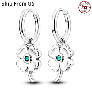 Sterling Silver Four Leaf Clover Drop Earrings