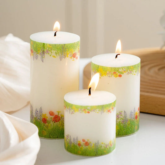 Wildflower Print Pillar Candle