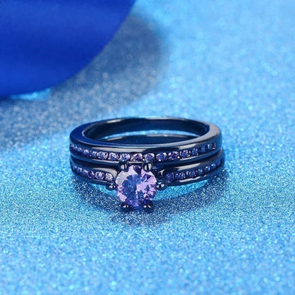 Couple Charm Purple Rhinestone Rings Set