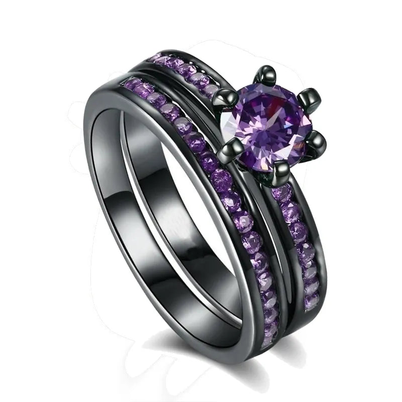 Couple Charm Purple Rhinestone Rings Set
