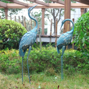 Set Of 2 Cyan Crane Garden Statues