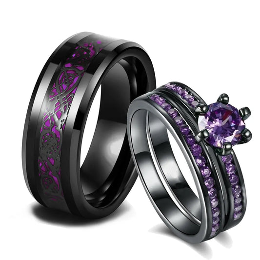 Couple Charm Purple Rhinestone Rings Set