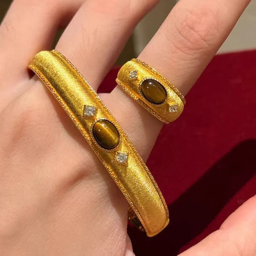 Tiger Eye Bangle & Open Ring Set