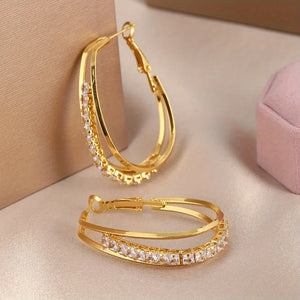 Shiny Rhinestone Hoop Earrings