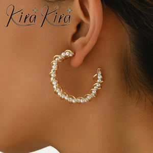 Elegant Gold And Pearl Hoop Earrings