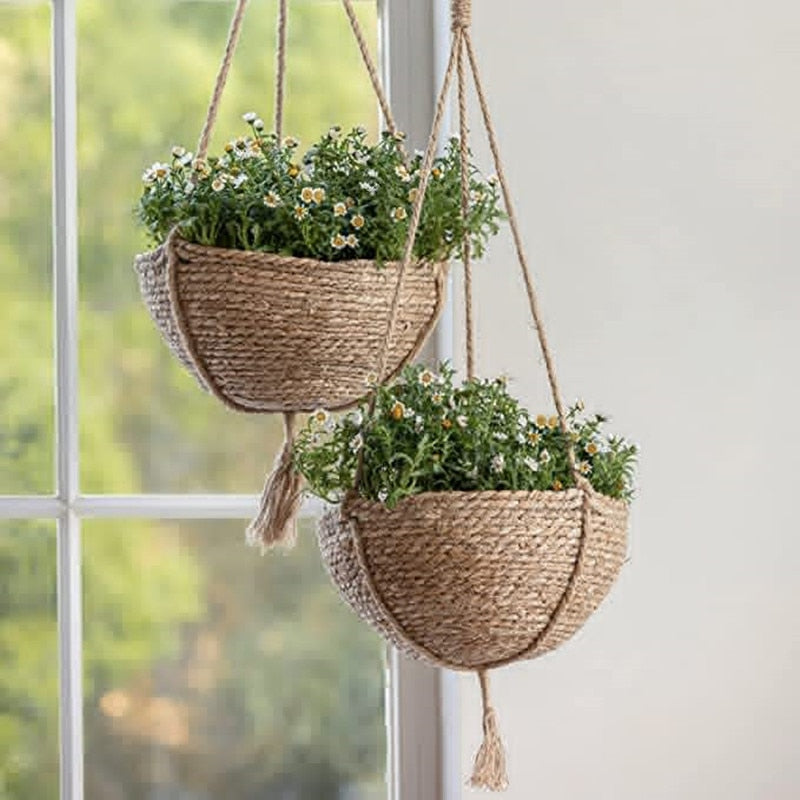 Natural Seagrass Hanging Planter Basket