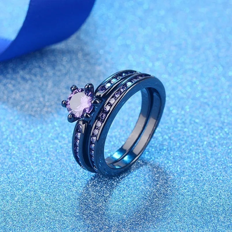 Couple Charm Purple Rhinestone Rings Set