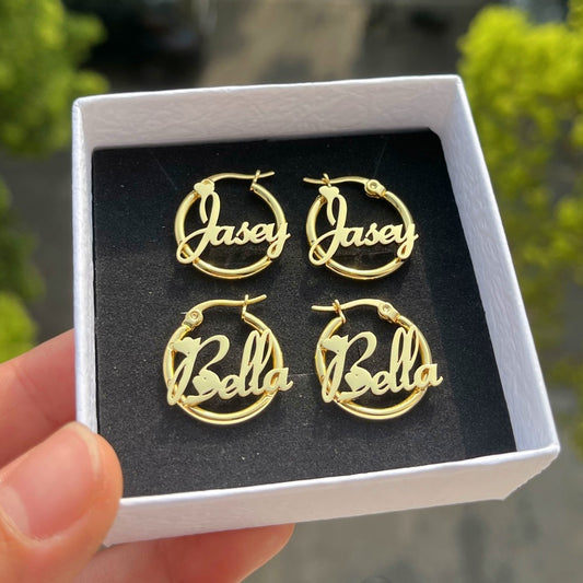 Custom Nameplate Hoop Earrings